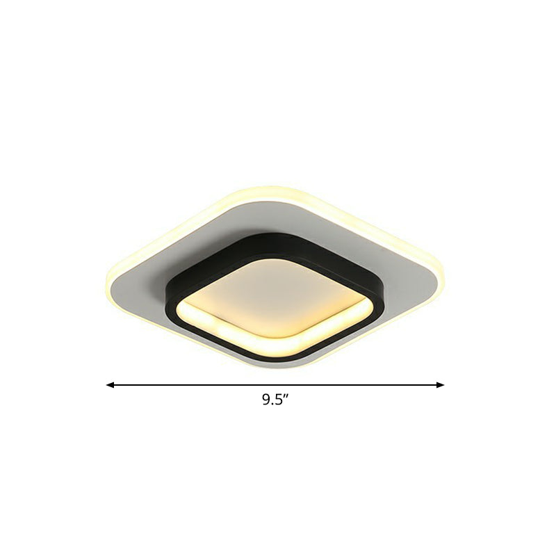 Black Finish Geometric LED Ceiling Flush Light Nordic Metal Flush Mounted Fixture for Aisle Black White Square Plate Clearhalo 'Ceiling Lights' 'Close To Ceiling Lights' 'Close to ceiling' 'Flush mount' Lighting' 2327242