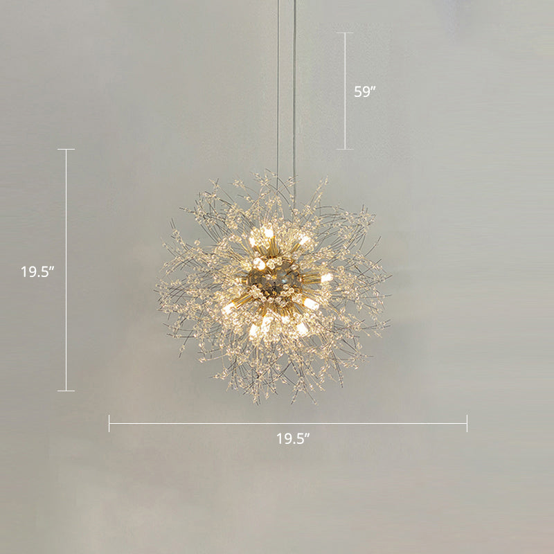 Modern Stylish Dandelion Chandelier Clear Crystal Bead Bedroom LED Ceiling Light in Brass 9 Clear Clearhalo 'Ceiling Lights' 'Chandeliers' 'Clear' 'Industrial' 'Modern Chandeliers' 'Modern' 'Tiffany' 'Traditional Chandeliers' Lighting' 2327411