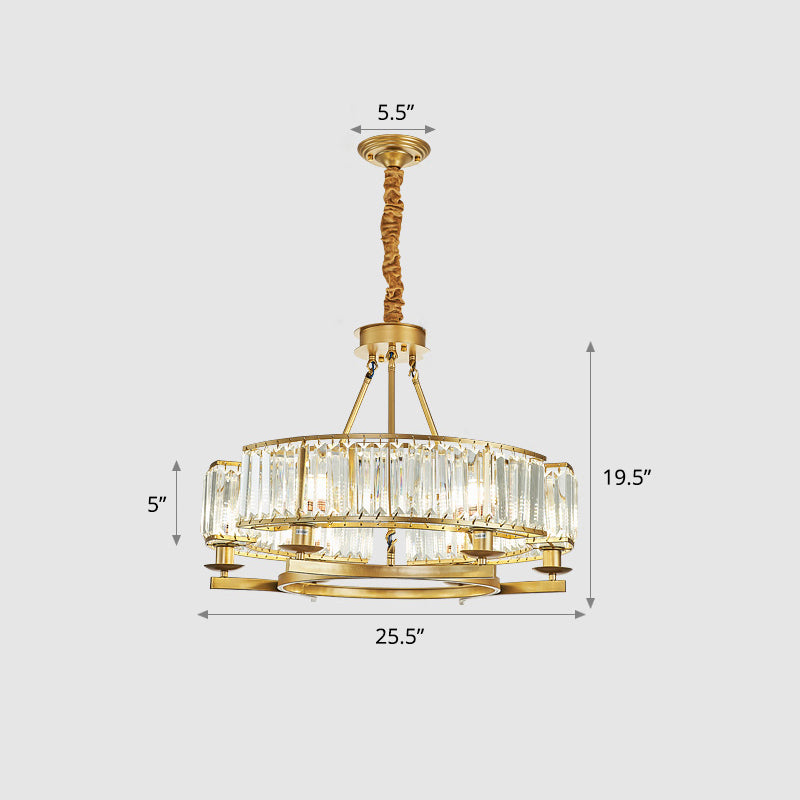 Circular Prismatic Crystal Chandelier Postmodern Suspension Lighting for Living Room 6 Gold Clearhalo 'Ceiling Lights' 'Chandeliers' 'Modern Chandeliers' 'Modern' Lighting' 2327416