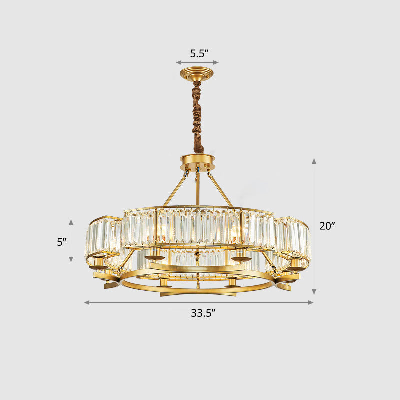 Circular Prismatic Crystal Chandelier Postmodern Suspension Lighting for Living Room 8 Gold Clearhalo 'Ceiling Lights' 'Chandeliers' 'Modern Chandeliers' 'Modern' Lighting' 2327417