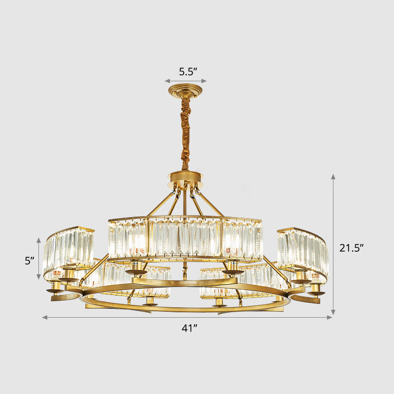 Circular Prismatic Crystal Chandelier Postmodern Suspension Lighting for Living Room 10 Gold Clearhalo 'Ceiling Lights' 'Chandeliers' 'Modern Chandeliers' 'Modern' Lighting' 2327419