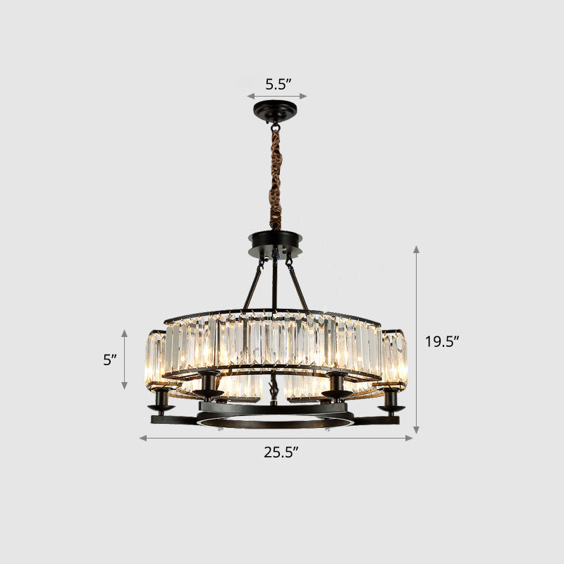 Circular Prismatic Crystal Chandelier Postmodern Suspension Lighting for Living Room 6 Black Clearhalo 'Ceiling Lights' 'Chandeliers' 'Modern Chandeliers' 'Modern' Lighting' 2327423