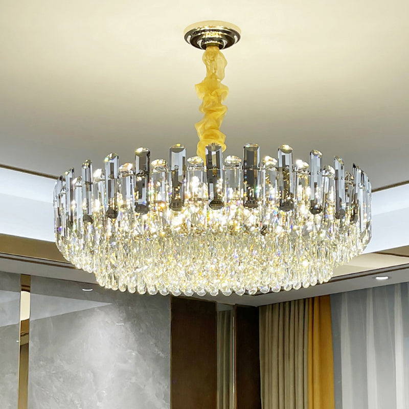 Modern Round Chandelier Smoke Grey and Clear Crystal Restaurant Suspended Lighting Fixture Clearhalo 'Ceiling Lights' 'Chandeliers' 'Modern Chandeliers' 'Modern' Lighting' 2327492