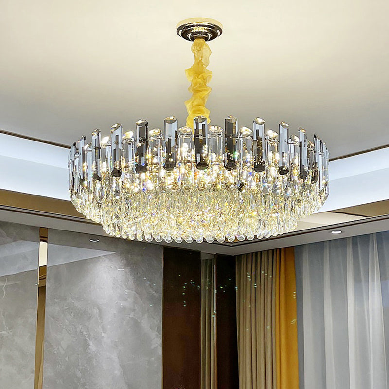 Modern Round Chandelier Smoke Grey and Clear Crystal Restaurant Suspended Lighting Fixture Clearhalo 'Ceiling Lights' 'Chandeliers' 'Modern Chandeliers' 'Modern' Lighting' 2327494