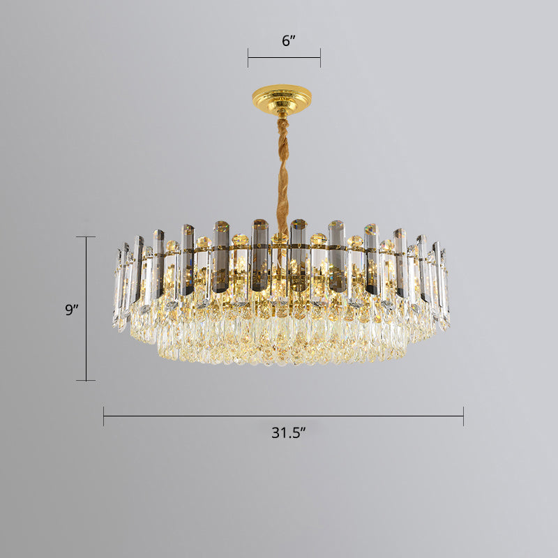 Modern Round Chandelier Smoke Grey and Clear Crystal Restaurant Suspended Lighting Fixture Smoke Gray 31.5