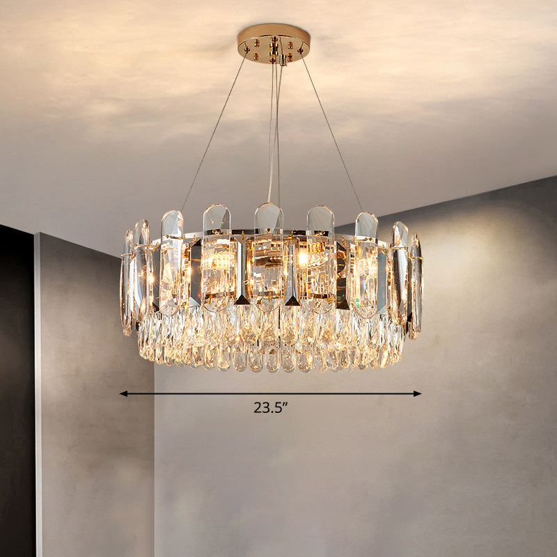 Clear Crystal Circle Chandelier Light Minimalism Ceiling Suspension Lamp for Dining Room Clear 23.5