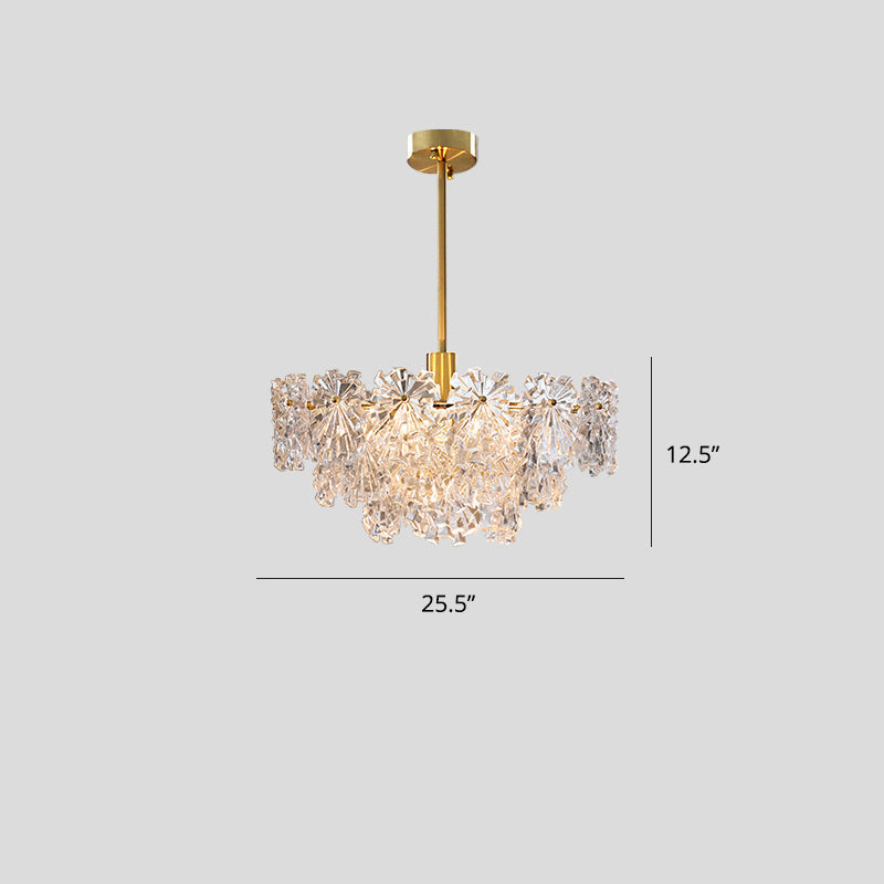 Tiered Floral Glass Chandelier Postmodern Brass Finish Hanging Light for Living Room Brass 25.5