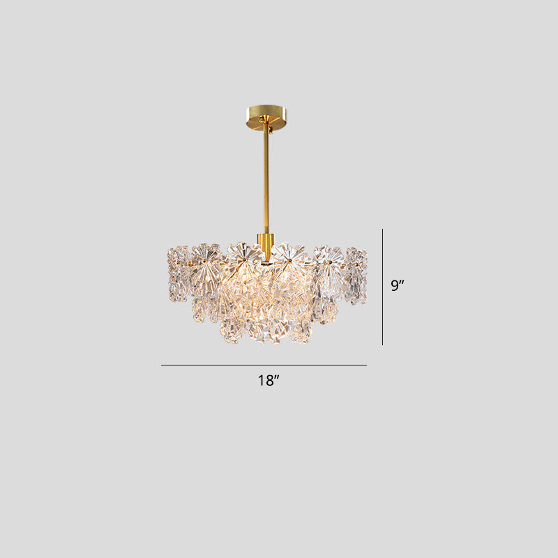 Tiered Floral Glass Chandelier Postmodern Brass Finish Hanging Light for Living Room Brass 18