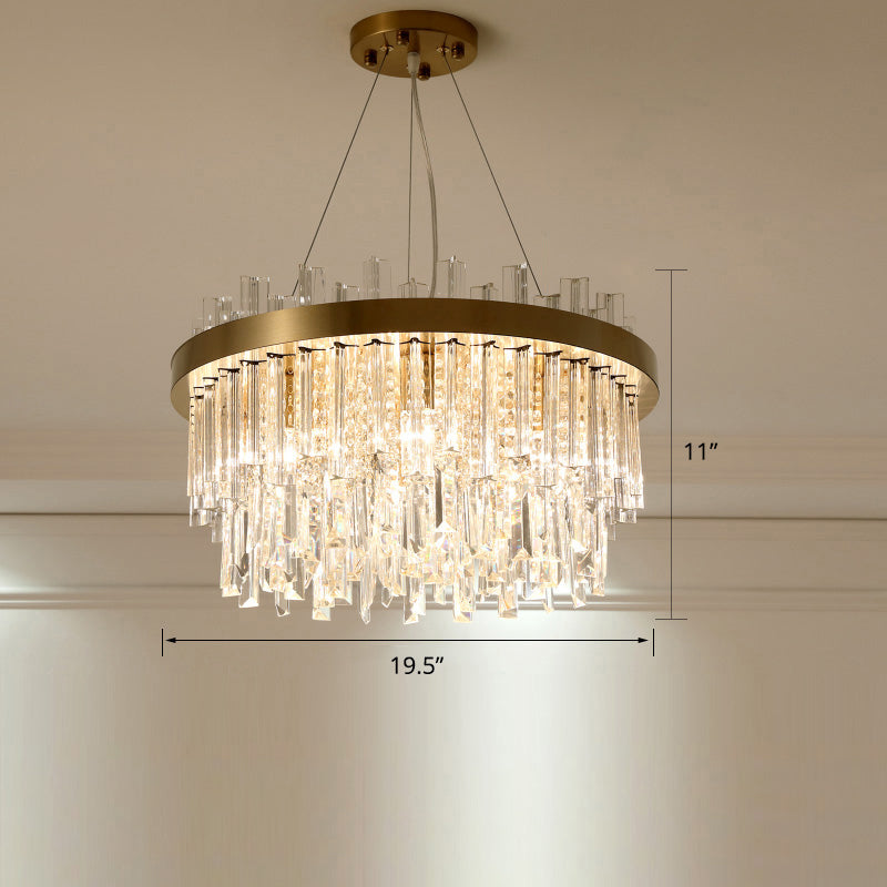 Round Chandelier Light Fixture Modern K9 Crystal Brass Suspension Lamp for Bedroom Brass 19.5