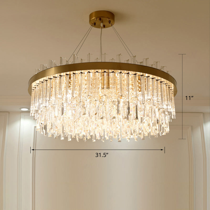 Round Chandelier Light Fixture Modern K9 Crystal Brass Suspension Lamp for Bedroom Brass 31.5