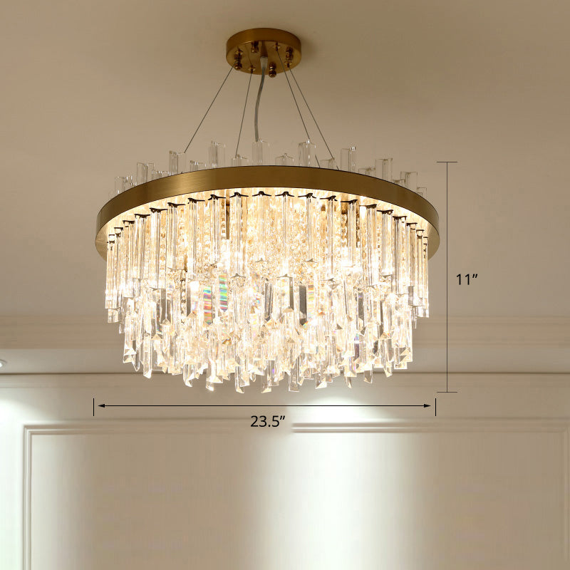 Round Chandelier Light Fixture Modern K9 Crystal Brass Suspension Lamp for Bedroom Brass 23.5