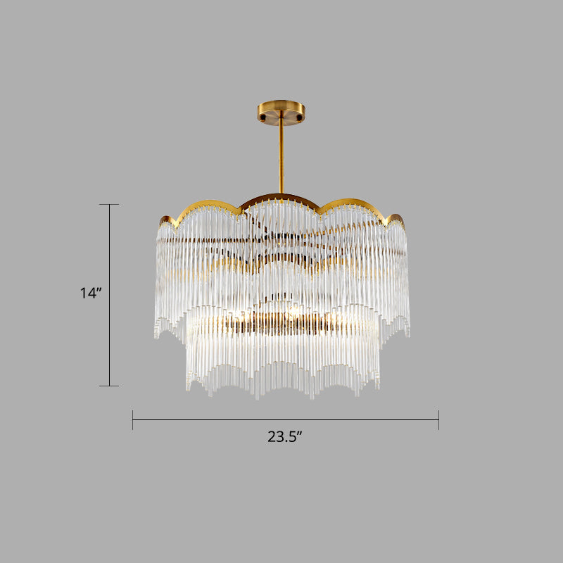 Postmodern Wavy Pendant Light Fixture Fluted Clear Glass Rods Bedroom Chandelier Lamp Clear 23.5