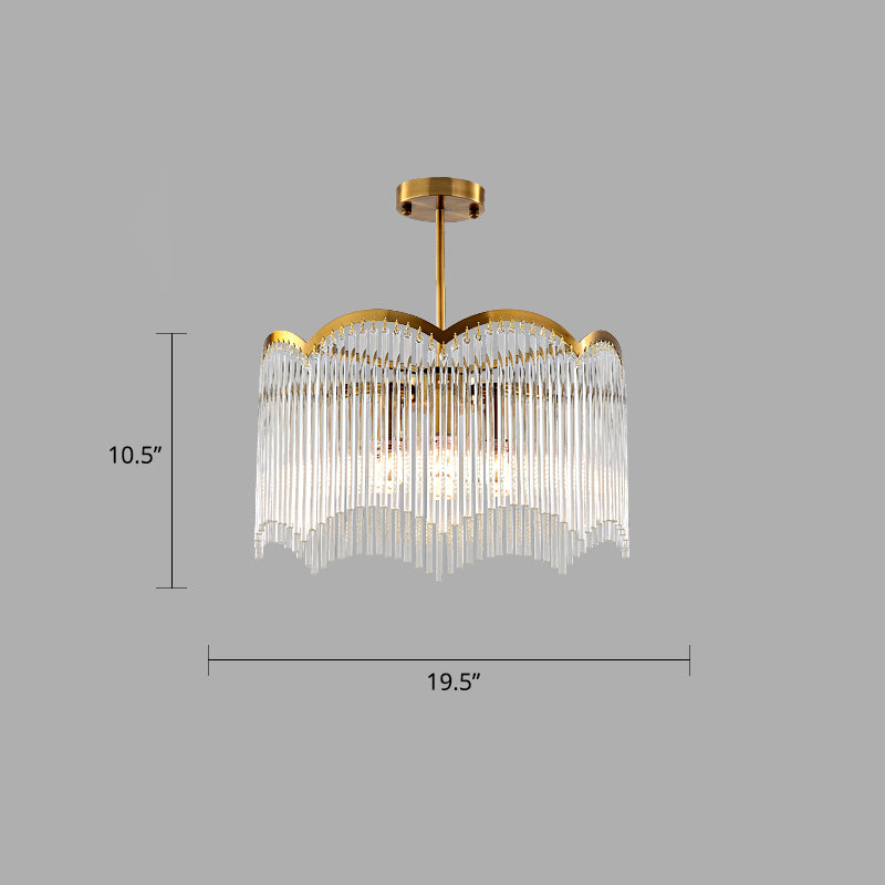 Postmodern Wavy Pendant Light Fixture Fluted Clear Glass Rods Bedroom Chandelier Lamp Clear 19.5