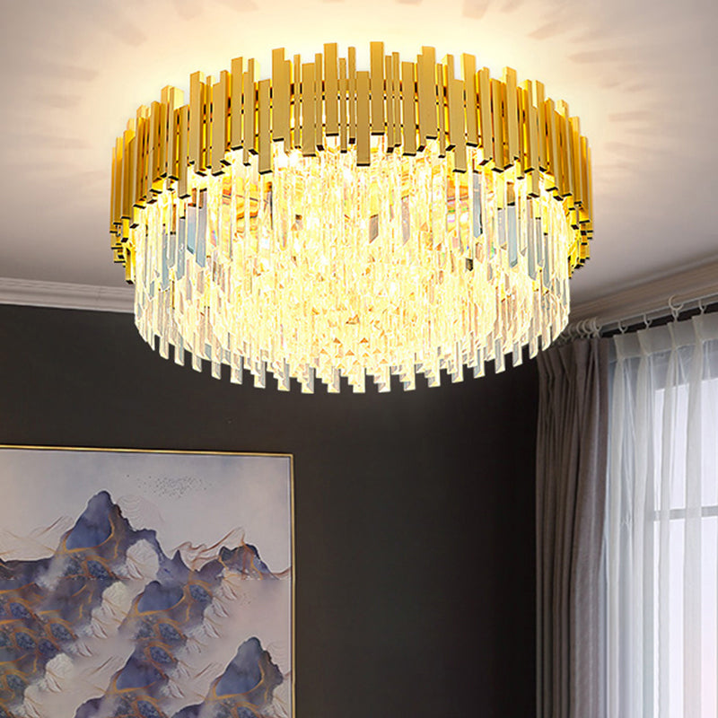 Postmodern Style Drum Ceiling Light K9 Crystal Bedroom Chandelier Lighting in Gold Gold 31.5