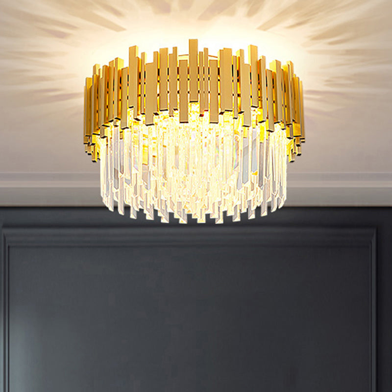 Postmodern Style Drum Ceiling Light K9 Crystal Bedroom Chandelier Lighting in Gold Gold 21.5