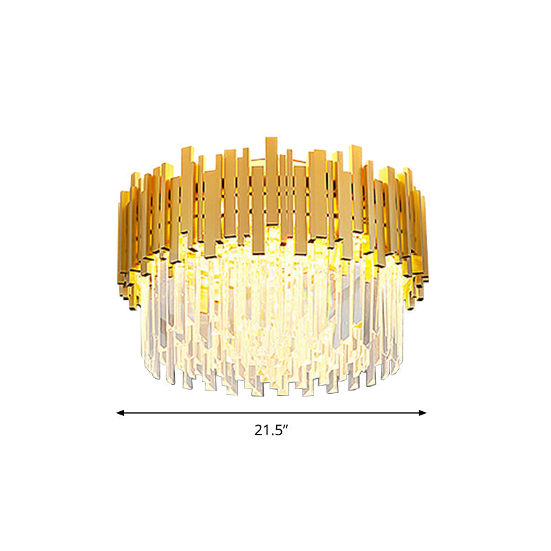 Postmodern Style Drum Ceiling Light K9 Crystal Bedroom Chandelier Lighting in Gold Clearhalo 'Ceiling Lights' 'Close To Ceiling Lights' 'Close to ceiling' 'Flush mount' Lighting' 2327548