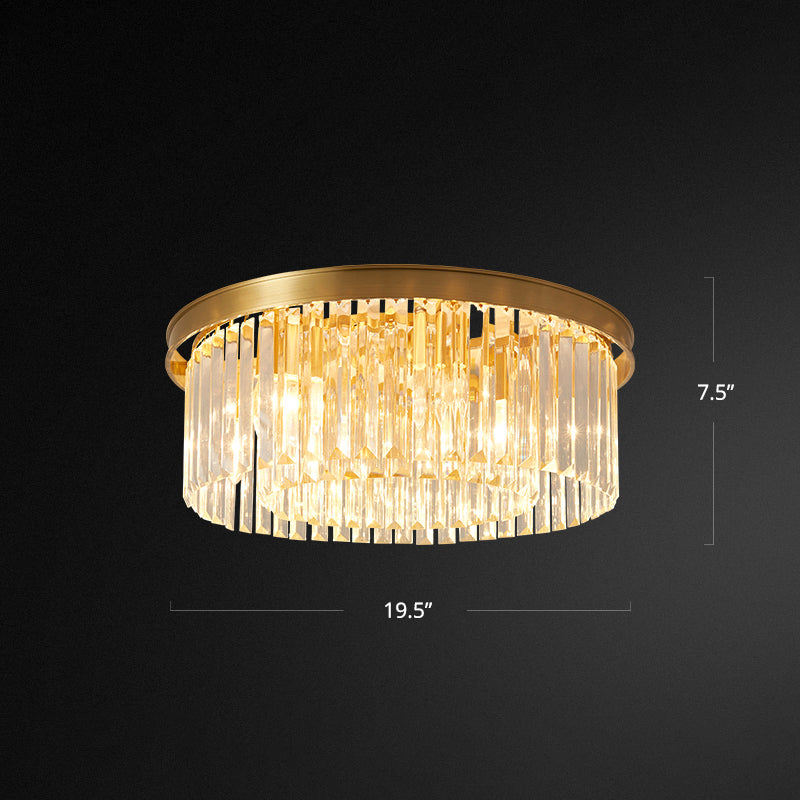 Prismatic Optical Crystal Drum Flushmount Minimalist Brass Ceiling Flush Light for Living Room Brass 19.5