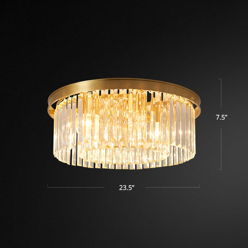 Prismatic Optical Crystal Drum Flushmount Minimalist Brass Ceiling Flush Light for Living Room Brass 23.5