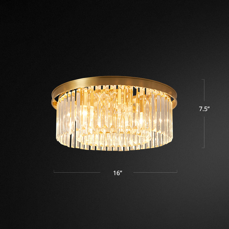 Prismatic Optical Crystal Drum Flushmount Minimalist Brass Ceiling Flush Light for Living Room Brass 16