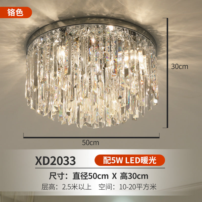 Round Ceiling Light Fixture Modern K9 Crystal Stick Bedroom Flush Mount Lighting Chrome 19.5