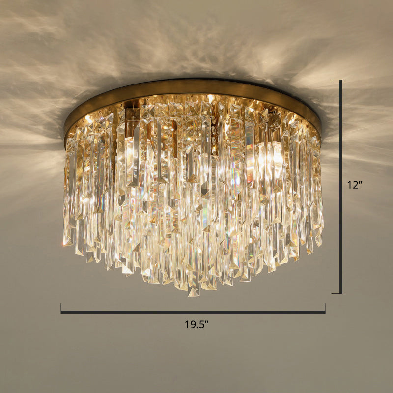 Round Ceiling Light Fixture Modern K9 Crystal Stick Bedroom Flush Mount Lighting Brass 19.5