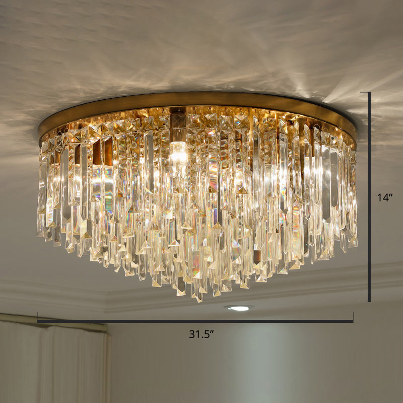 Round Ceiling Light Fixture Modern K9 Crystal Stick Bedroom Flush Mount Lighting Brass 31.5