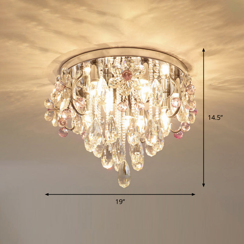 Crystal Teardrops Ceiling Mount Light Modern Chrome Finish Flush Light Fixture for Bedroom Chrome 19