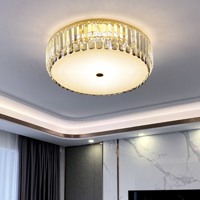 Brass Finish Drum Shaped Ceiling Lighting Simplicity Crystal LED Flush-Mount Light Fixture Clearhalo 'Ceiling Lights' 'Close To Ceiling Lights' 'Close to ceiling' 'Flush mount' Lighting' 2327576