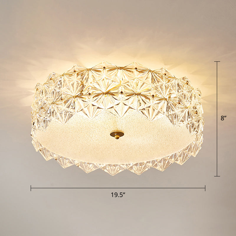 Round Clear Hexagonal Glass Flush Light Minimalistic Ceiling Mount Light for Living Room Clear 19.5