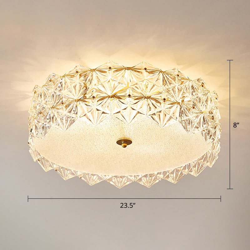 Round Clear Hexagonal Glass Flush Light Minimalistic Ceiling Mount Light for Living Room Clear 23.5