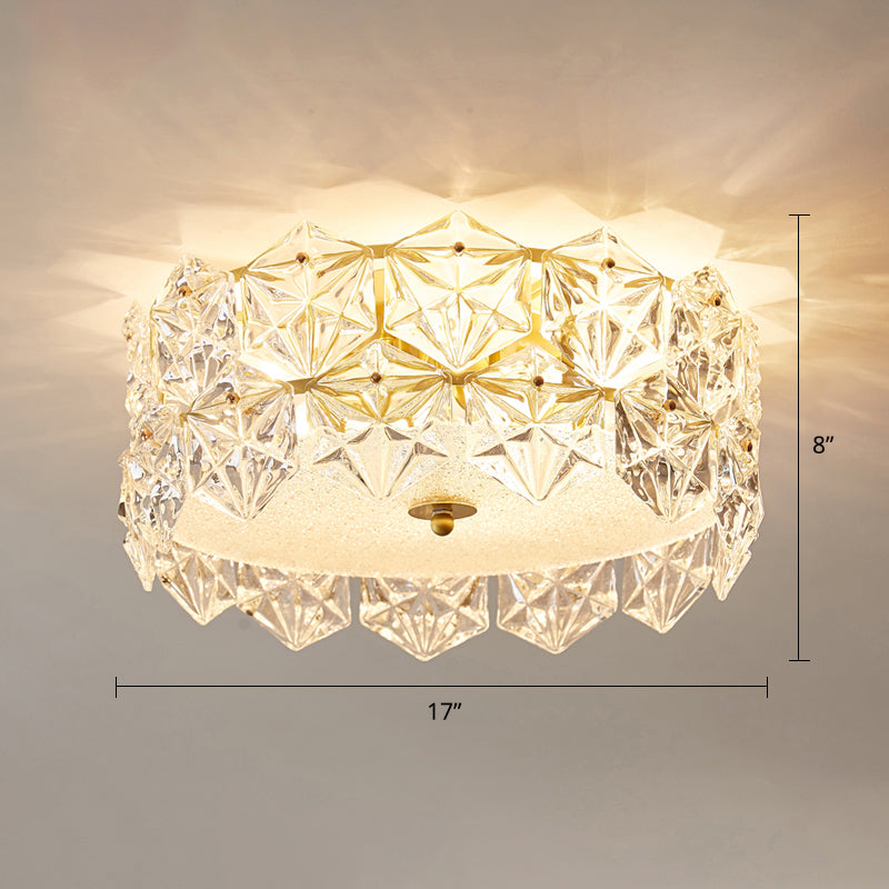 Round Clear Hexagonal Glass Flush Light Minimalistic Ceiling Mount Light for Living Room Clear 17