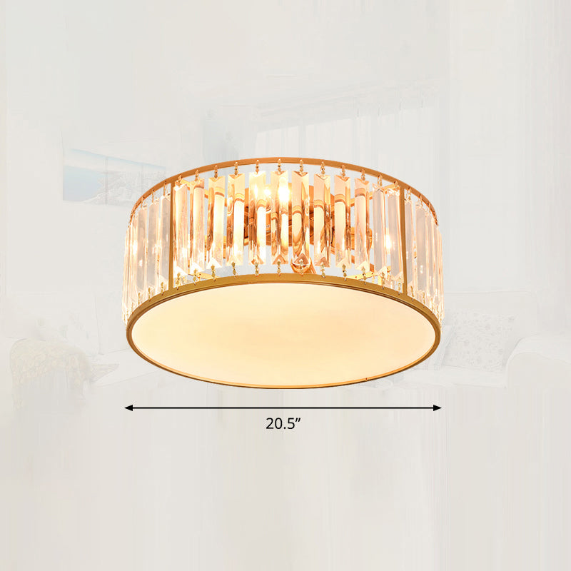 Minimalism Drum Flushmount Ceiling Lamp Prismatic Crystal Bedroom Flush Mounted Light Gold 20.5