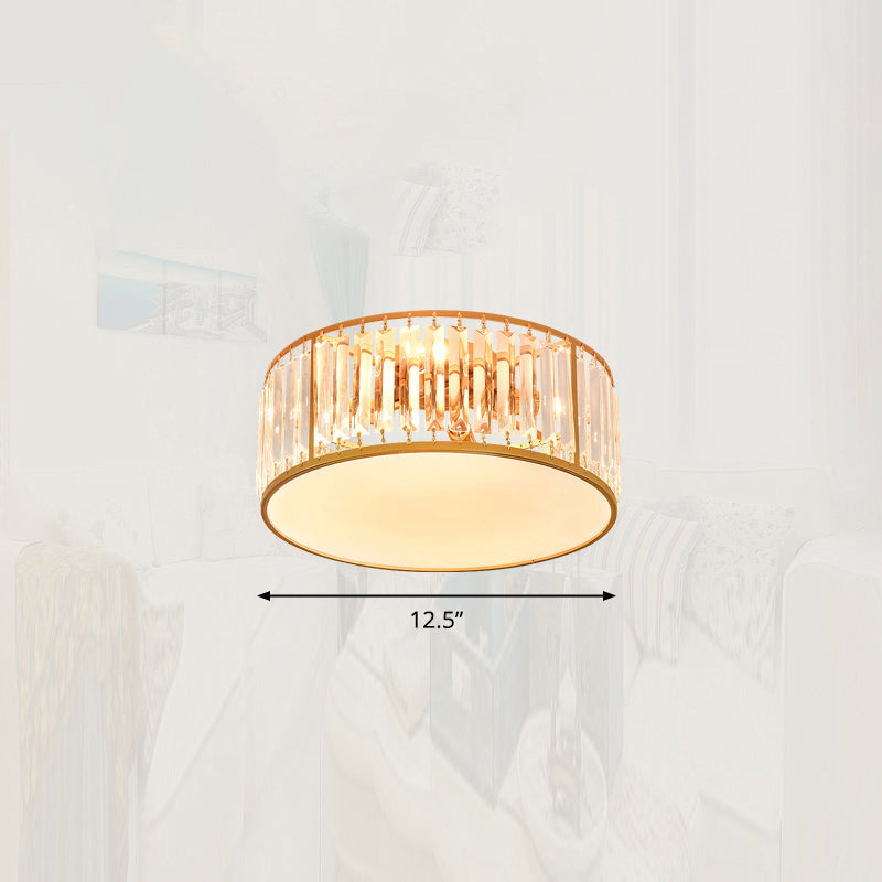 Minimalism Drum Flushmount Ceiling Lamp Prismatic Crystal Bedroom Flush Mounted Light Gold 12.5