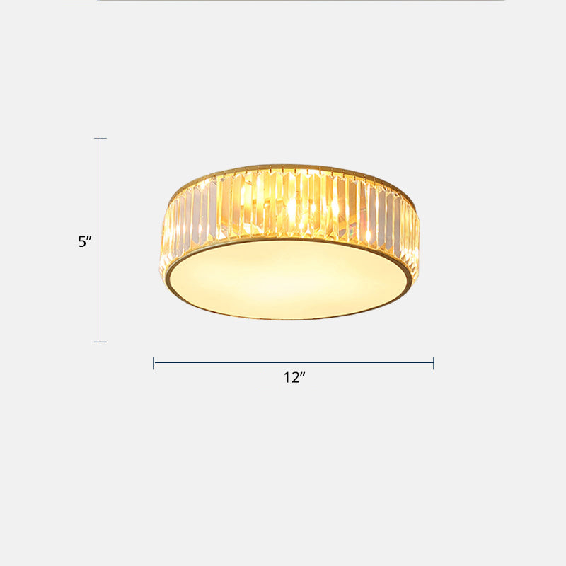 Drum Bedroom LED Flush Light Crystal Rod Modern Flush Mount Ceiling Light Fixture Gold 12