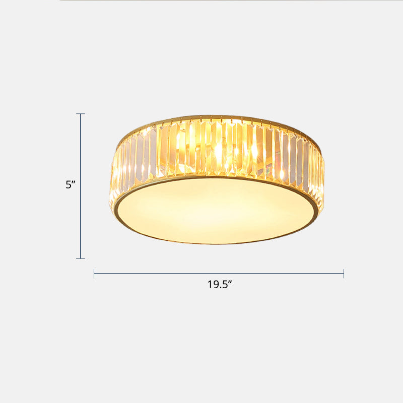 Drum Bedroom LED Flush Light Crystal Rod Modern Flush Mount Ceiling Light Fixture Gold 19.5