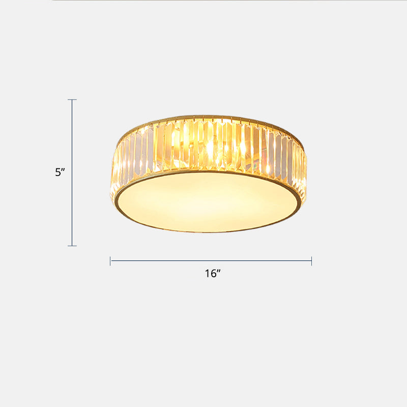 Drum Bedroom LED Flush Light Crystal Rod Modern Flush Mount Ceiling Light Fixture Gold 16