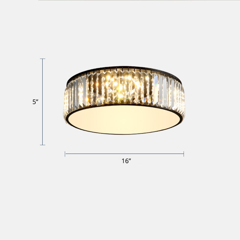 Drum Bedroom LED Flush Light Crystal Rod Modern Flush Mount Ceiling Light Fixture Black 16