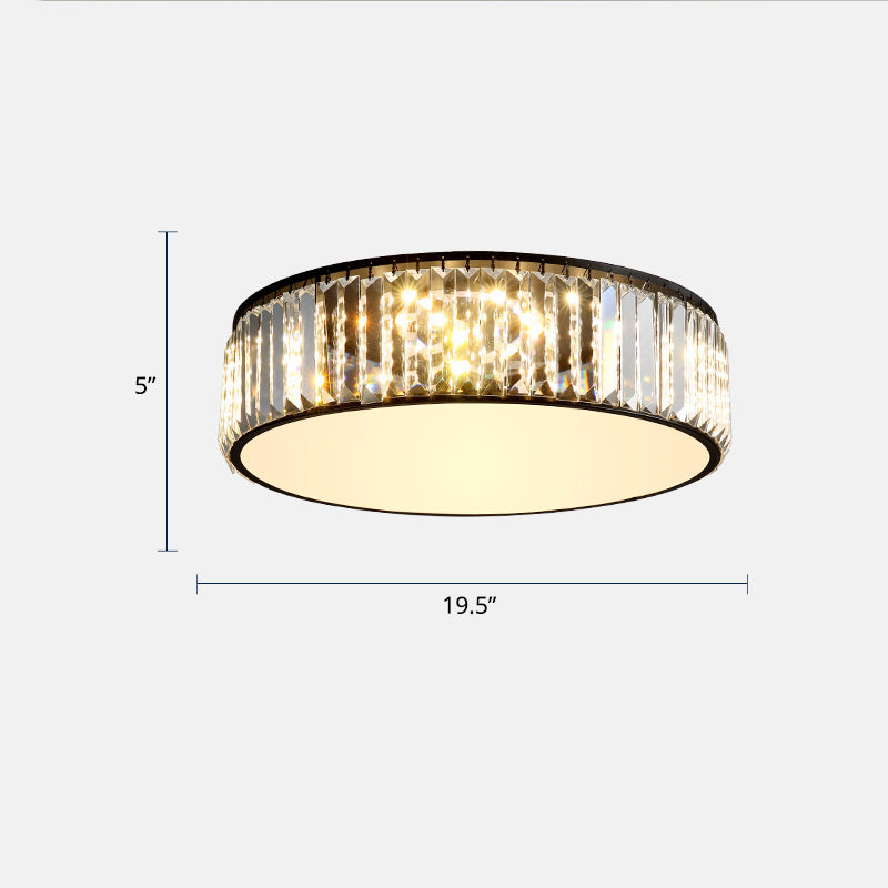 Drum Bedroom LED Flush Light Crystal Rod Modern Flush Mount Ceiling Light Fixture Black 19.5