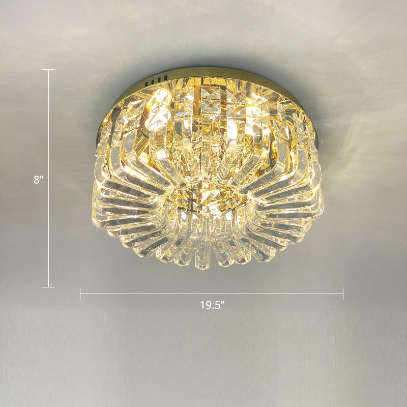 Gold Round Ceiling Mounted Fixture Minimalist Crystal Flush Mount Lamp for Living Room Gold 19.5