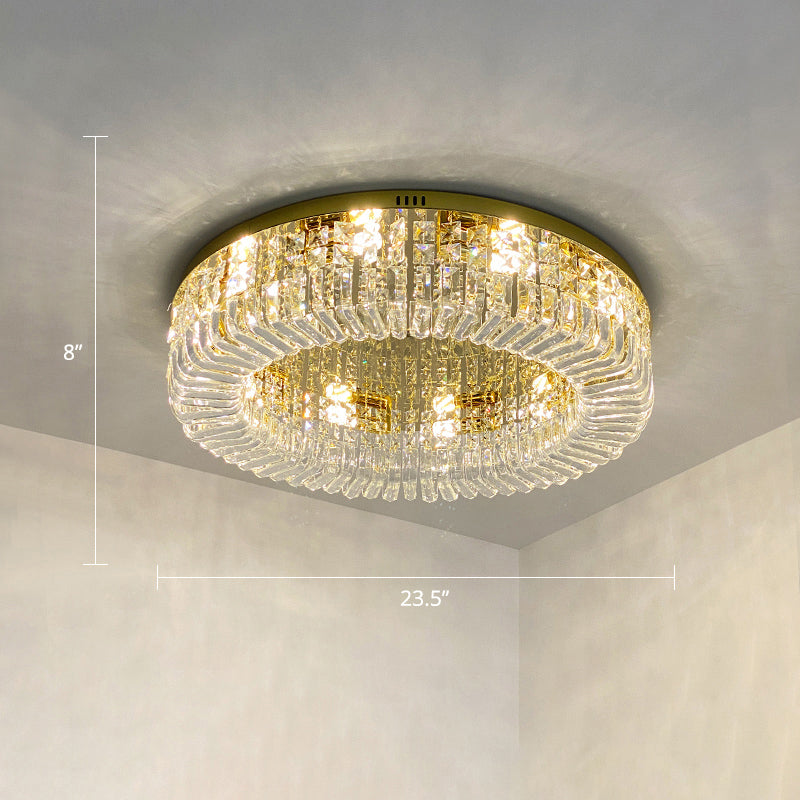 Gold Round Ceiling Mounted Fixture Minimalist Crystal Flush Mount Lamp for Living Room Gold 23.5