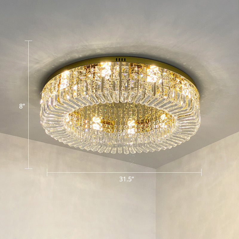 Gold Round Ceiling Mounted Fixture Minimalist Crystal Flush Mount Lamp for Living Room Gold 31.5