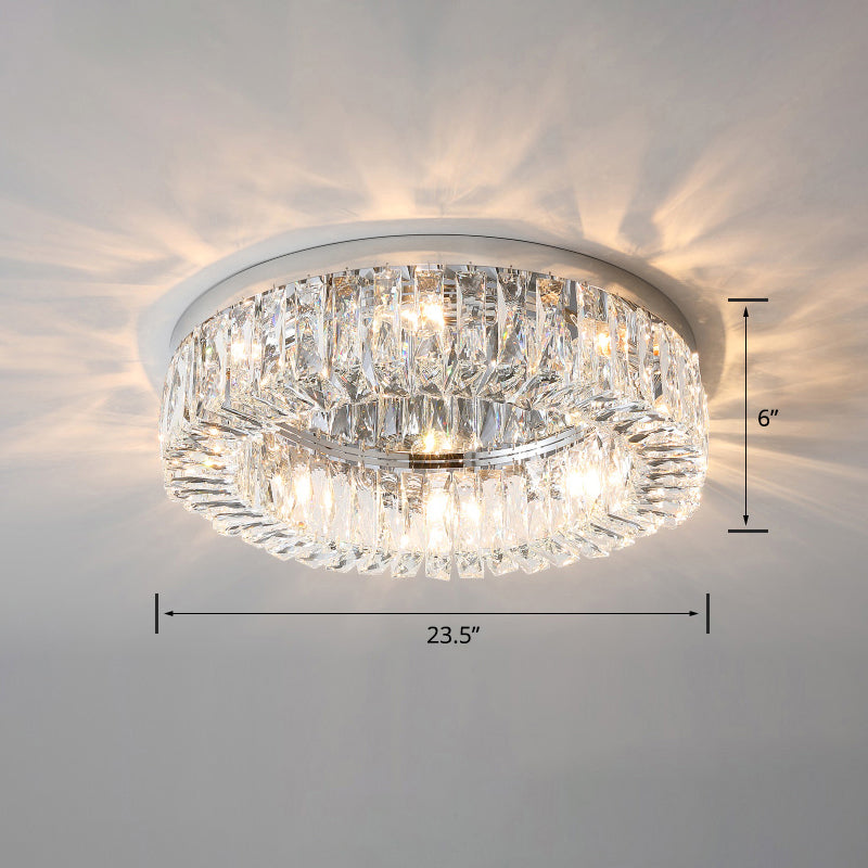 Beveled Cut Crystal Ring Flush Light Fixture Simple Style Flush Mount Ceiling Light for Bedroom Silver 23.5