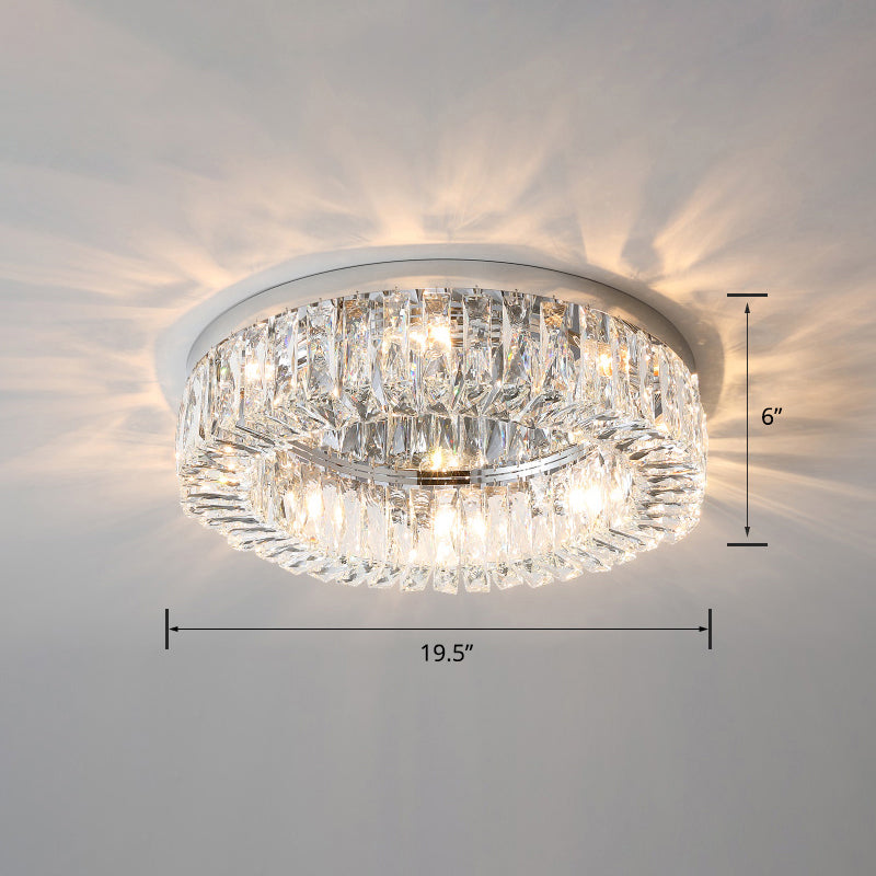 Beveled Cut Crystal Ring Flush Light Fixture Simple Style Flush Mount Ceiling Light for Bedroom Silver 19.5