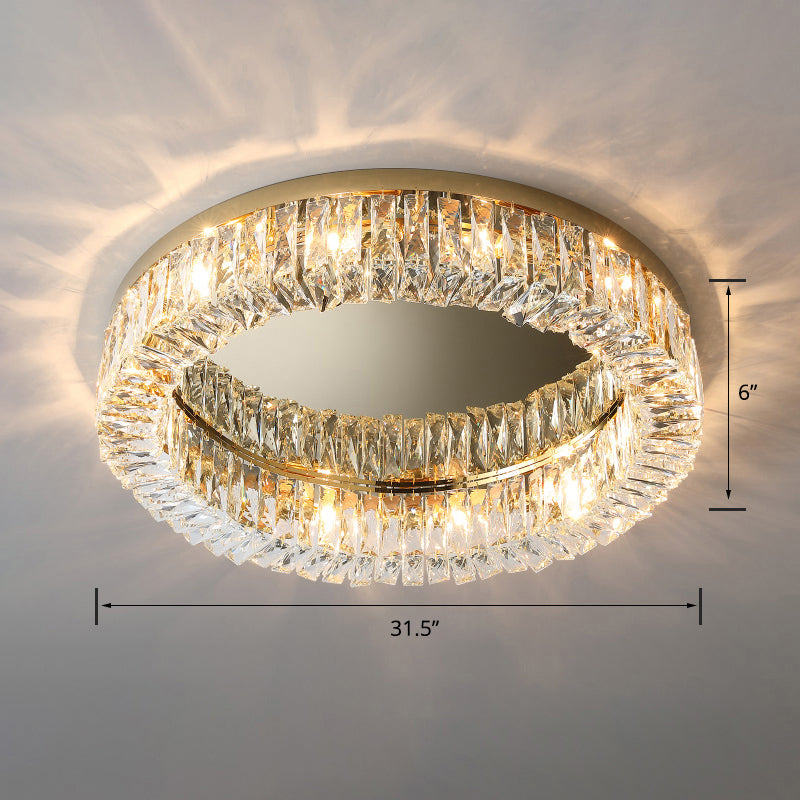 Beveled Cut Crystal Ring Flush Light Fixture Simple Style Flush Mount Ceiling Light for Bedroom Gold 31.5