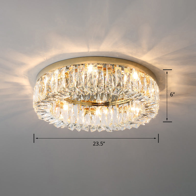 Beveled Cut Crystal Ring Flush Light Fixture Simple Style Flush Mount Ceiling Light for Bedroom Gold 23.5