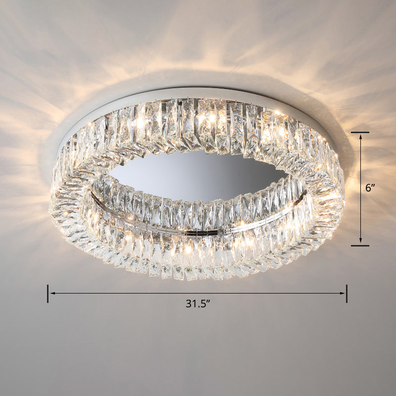 Modern Circular Flush Ceiling Light Fixture Beveled Crystal Living Room Flush-Mount Light Silver 31.5