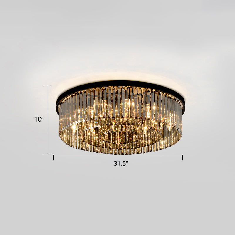 Circular Flushmount Ceiling Lamp Modern Smoke Grey K9 Crystal Living Room Flush Light Fixture Smoke Gray 31.5