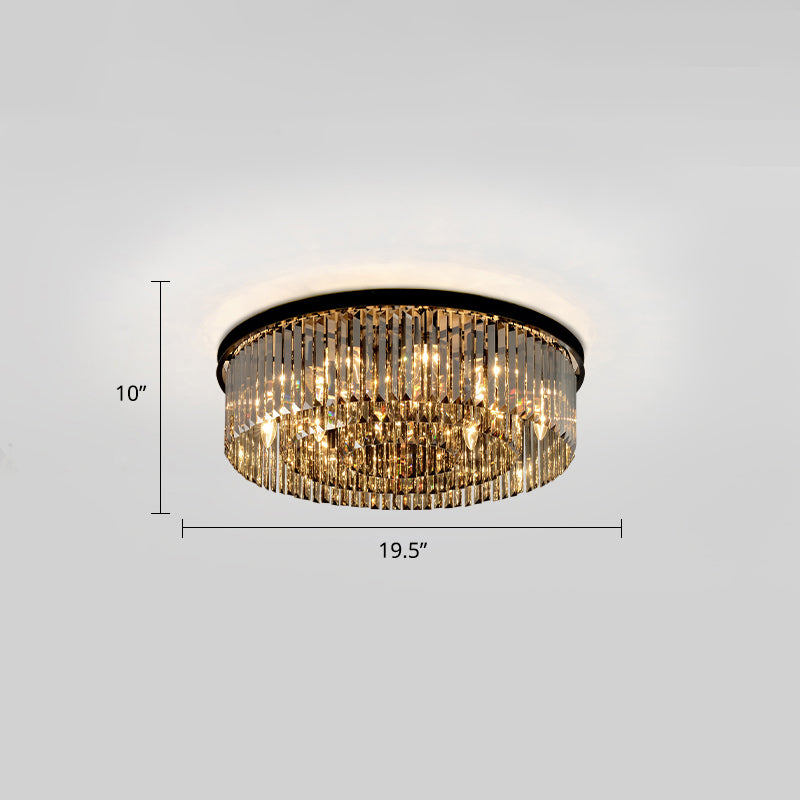 Circular Flushmount Ceiling Lamp Modern Smoke Grey K9 Crystal Living Room Flush Light Fixture Smoke Gray 19.5