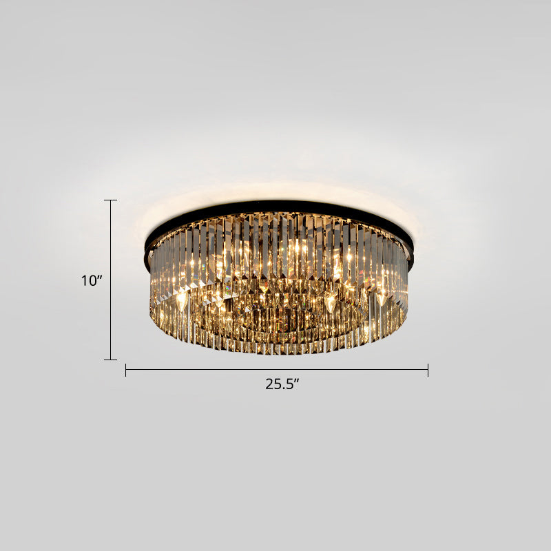 Circular Flushmount Ceiling Lamp Modern Smoke Grey K9 Crystal Living Room Flush Light Fixture Smoke Gray 25.5