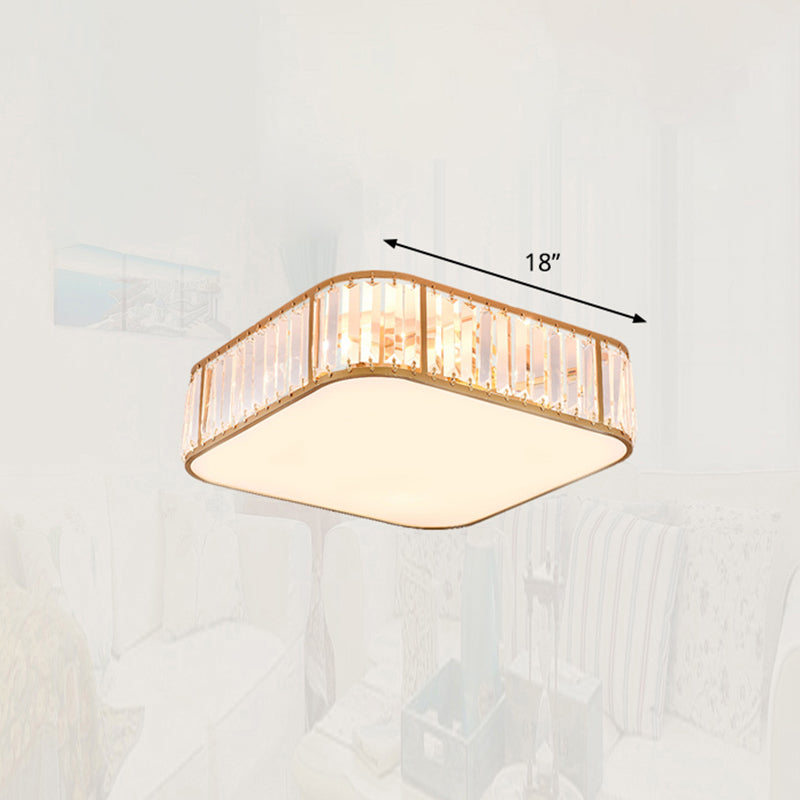 Bedroom Flush Mount Ceiling Light Minimalism Flush Light with Square Crystal Shade Gold 18